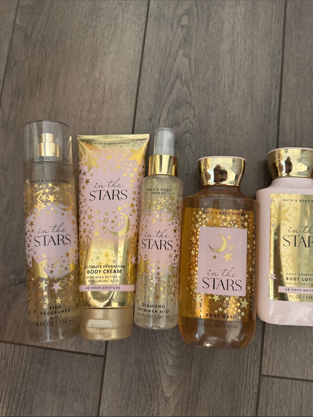 Bath & Body Works In The Stars Pink & Gold Body Care Set complete set